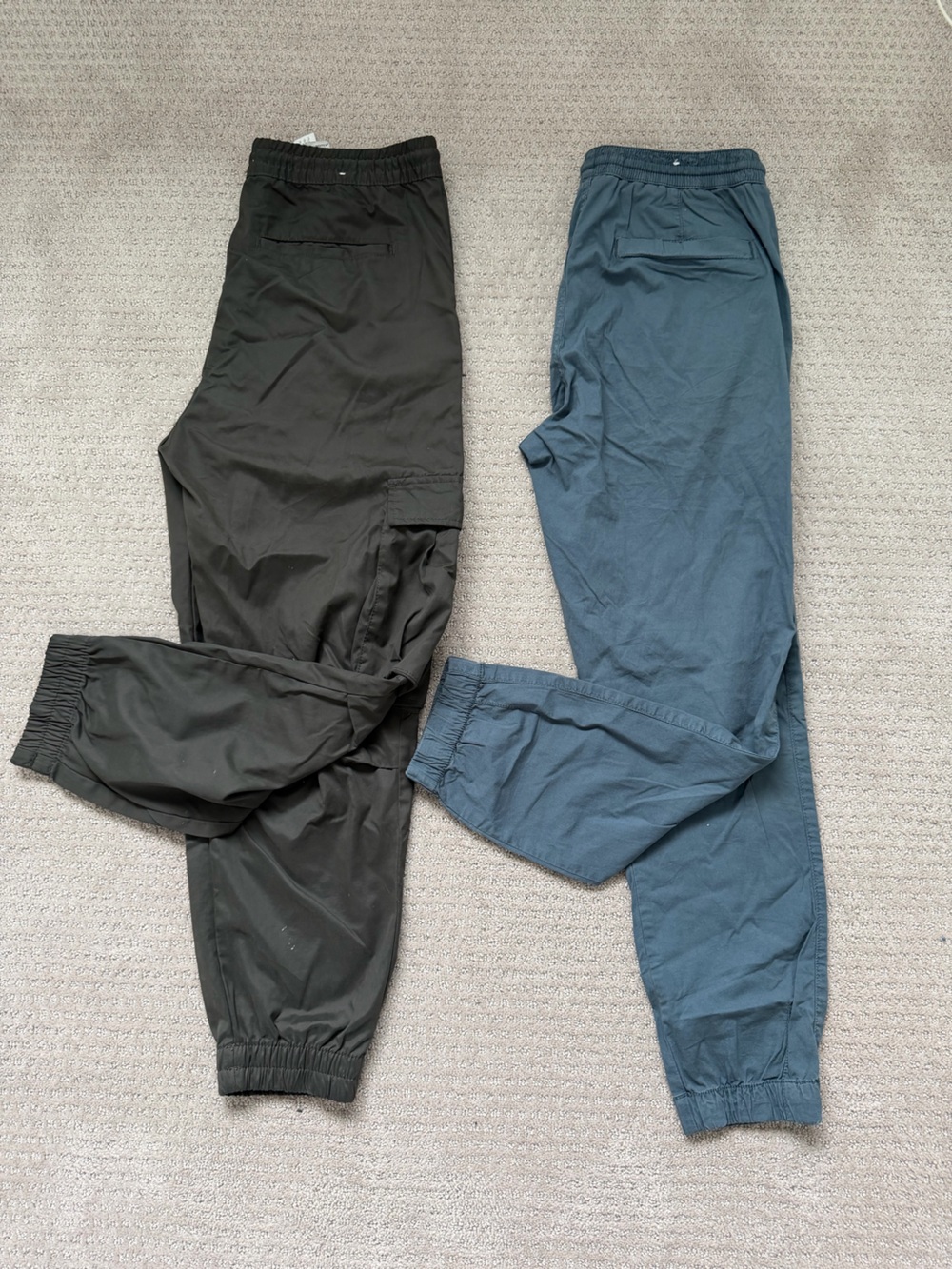 Zara Men's Jogger Pants in Dark Green and Blue-Green